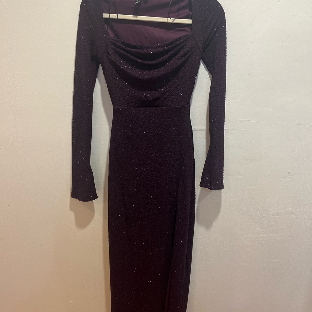 Black Sheath Dress with Long Bell Sleeves and Cowl Neck for Cocktail